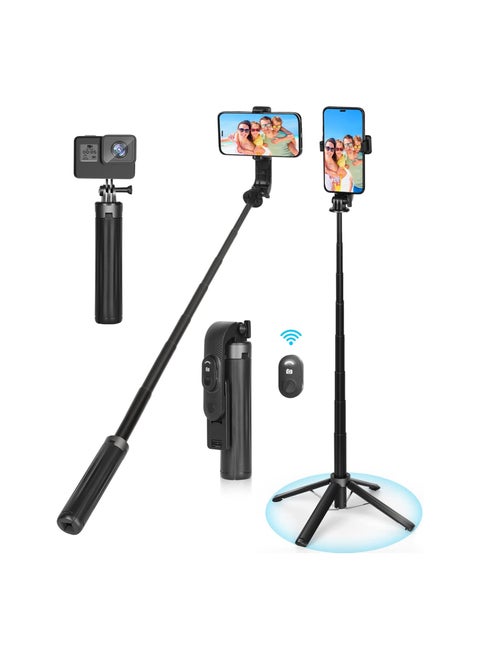 Selfie Stick Phone Tripod Stand,100cm Extendable Upgrade Quadripod Selfie Tripod, Travel Tripod for iPhone with Rechargeable Remote, Mobile Tripod for Group Selfies/Live Streaming
