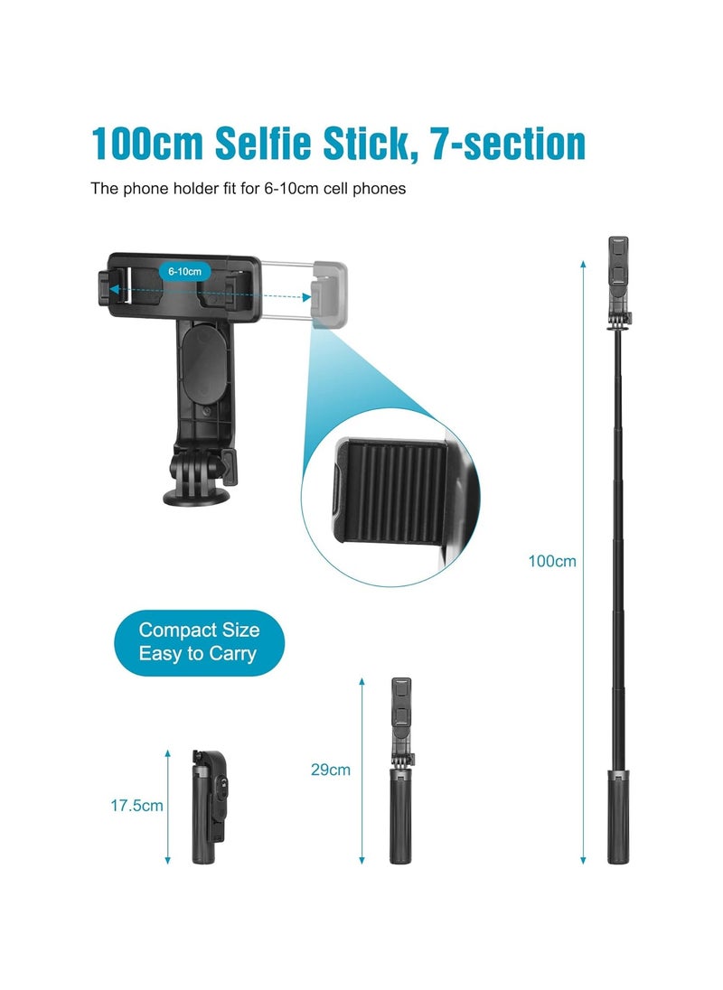 Bukela - Selfie Stick Phone Tripod Stand,100cm Extendable Upgrade Quadripod Selfie Tripod, Travel Tripod for iPhone with Rechargeable Remote, Mobile Tripod for Group Selfies/Live Streaming - Image 1