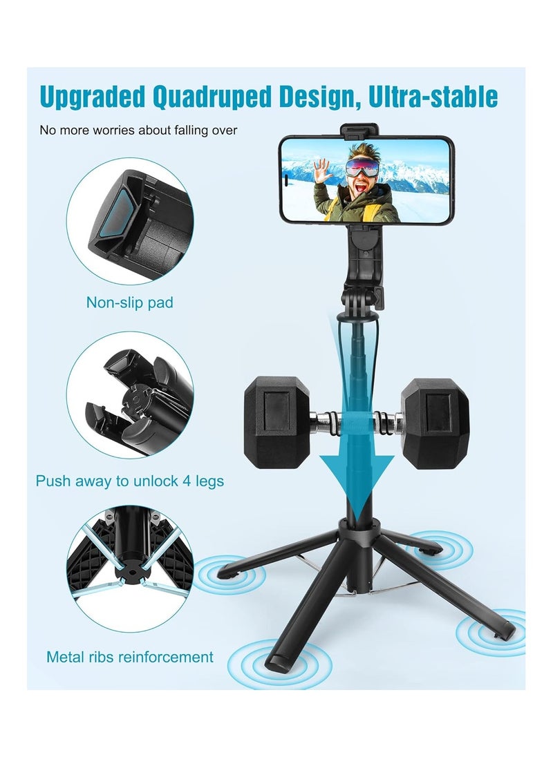 Bukela - Selfie Stick Phone Tripod Stand,100cm Extendable Upgrade Quadripod Selfie Tripod, Travel Tripod for iPhone with Rechargeable Remote, Mobile Tripod for Group Selfies/Live Streaming - Image 1