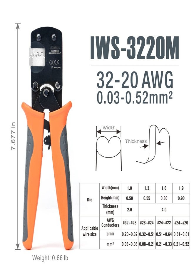 IWISS iCrimp IWS-3220M Micro Connector Pin Crimping Tool 0.03-0.52mm² 32-20AWG Ratcheting Crimper for D-Sub,Open Barrel suits Molex,JST,JAE - Image 3