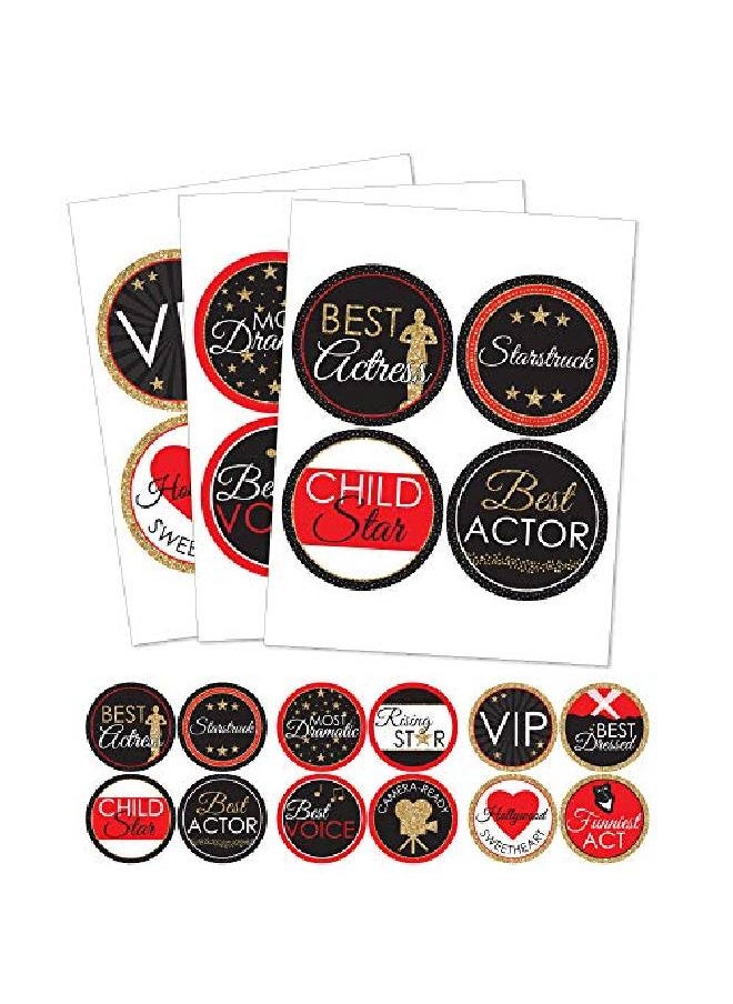 Big Dot of Happiness Red Carpet Hollywood Movie Night Party Funny Name Tags Award Party Badges Sticker Set Of 12  - Image 1