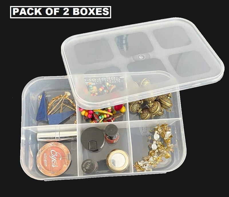 CSM Jewellery Case OrganizerCLICK6B2 Multipurpose Plastic Storage Box with dividers 6 Grids in Big size Transparent Pack of 2 Boxes Big Size - Image 3