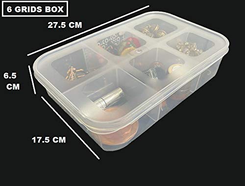 CSM Jewellery Case OrganizerCLICK6B2 Multipurpose Plastic Storage Box with dividers 6 Grids in Big size Transparent Pack of 2 Boxes Big Size - Image 2