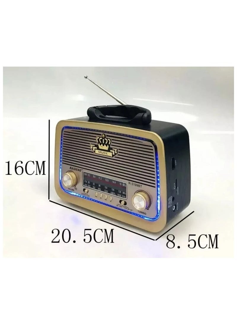 micro speed Radio FM - AM - SW Gold/Brown/Black Bluetooth Portable Audio TF Card  USB Flash disk Aux playback  - Image 4