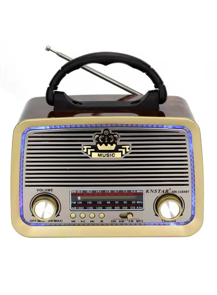 راديو  HI-FI بثلاث قنوات FM - AM - SW ذهبي/بني/أسود بلوتوث AUX بطاقة TF قرص فلاش USB - Image 2