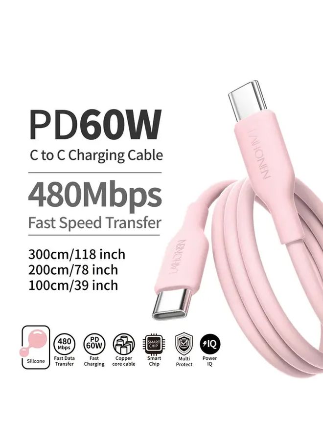 Purple 10Ft USB C Cable 60W Fast Charging Silicone Cord for Phone Tablet Laptop - Image 1