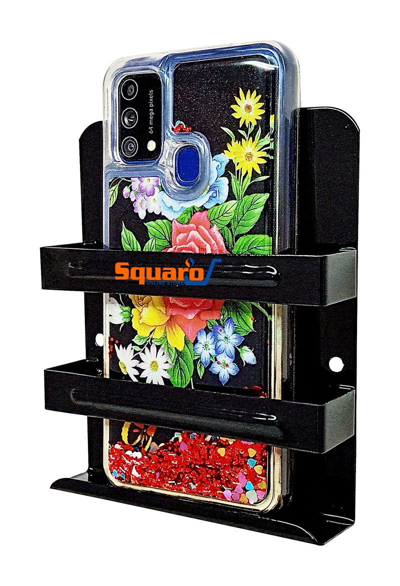 SQUARO Mobile Stand Phone Charging Holder TV AC Remote Multipurpose Holder Stand for Home Wall Mount Shelf (Black) - Image 1
