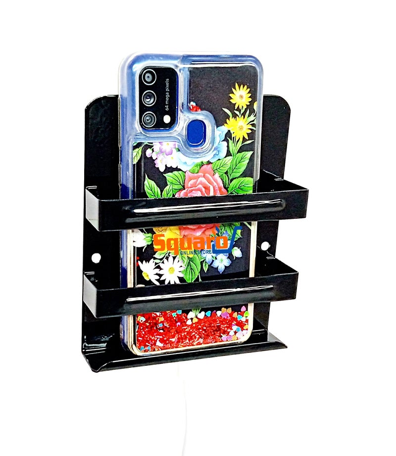 SQUARO Mobile Stand Phone Charging Holder TV AC Remote Multipurpose Holder Stand for Home Wall Mount Shelf (Black) - Image 4