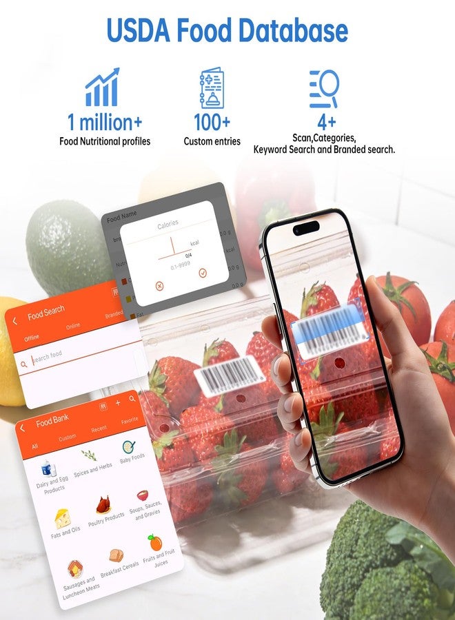 ERAVSOW Smart Food Kitchen Scale with Nutritional Calculator, 30 Nutrients App for Tracking Calories, Fat, Carbs & Protein, Personal Goals and Daily Reports, On-Screen Nutrient Info, 22lb/10Kg - Image 5