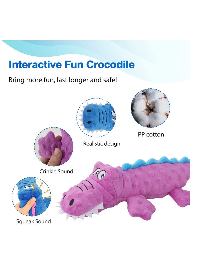 Excefore 2 Pack Dog Squeaky Toys, Cute Stuffed Plush Dog Chew Toys for Puppy Teething, Durable Interactive Dog Toys for Small, Medium and Large Dogs(Blue+Purple, Crocodiles) - Image 4