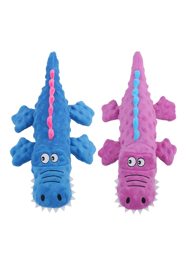 Excefore 2 Pack Dog Squeaky Toys, Cute Stuffed Plush Dog Chew Toys for Puppy Teething, Durable Interactive Dog Toys for Small, Medium and Large Dogs(Blue+Purple, Crocodiles) - Image 1