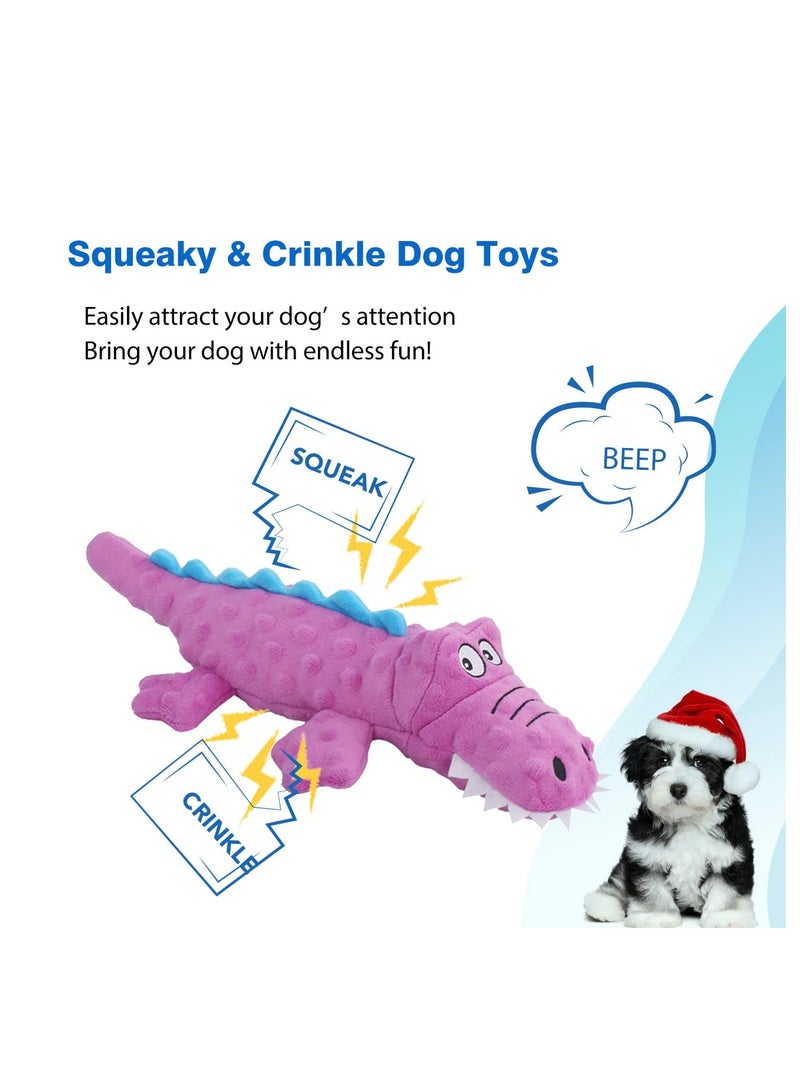 Excefore 2 Pack Dog Squeaky Toys, Cute Stuffed Plush Dog Chew Toys for Puppy Teething, Durable Interactive Dog Toys for Small, Medium and Large Dogs(Blue+Purple, Crocodiles) - Image 2