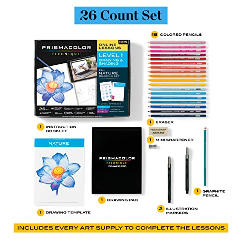Prismacolor Technique Art Supplies and Digital Art Lessons Nature Drawing Set Level 1 Learn to Draw with Colored Pencils Graphite Pencils and More Flower Drawing 26 Count - Image 4