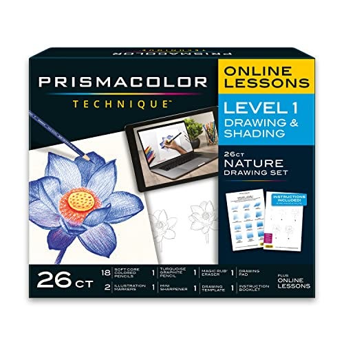 Prismacolor Technique Art Supplies and Digital Art Lessons Nature Drawing Set Level 1 Learn to Draw with Colored Pencils Graphite Pencils and More Flower Drawing 26 Count - Image 1