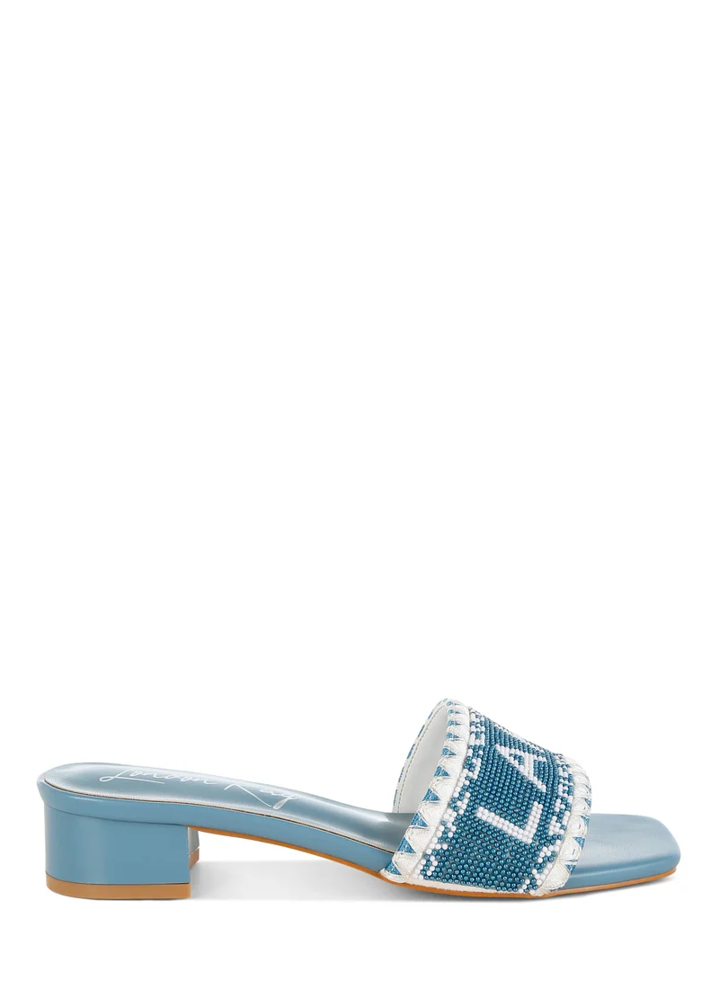 London Rag Lake Como Beaded Slip-On Heels in Blue