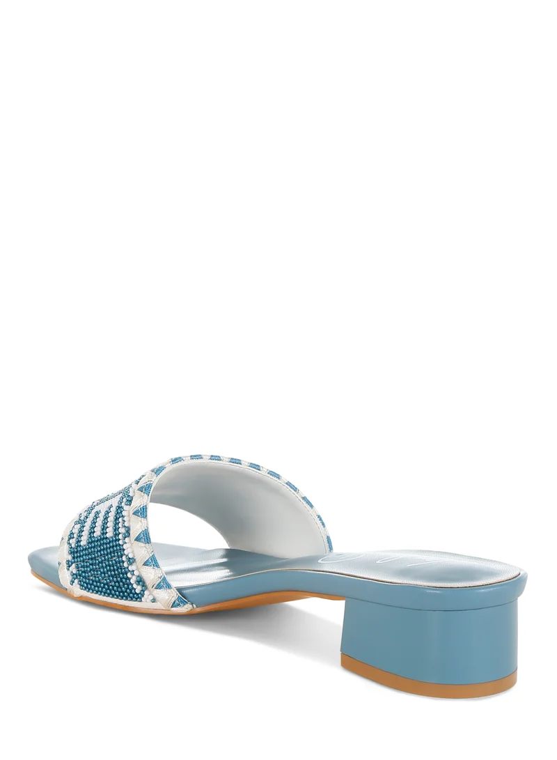 London Rag Lake Como Beaded Slip-On Heels in Blue