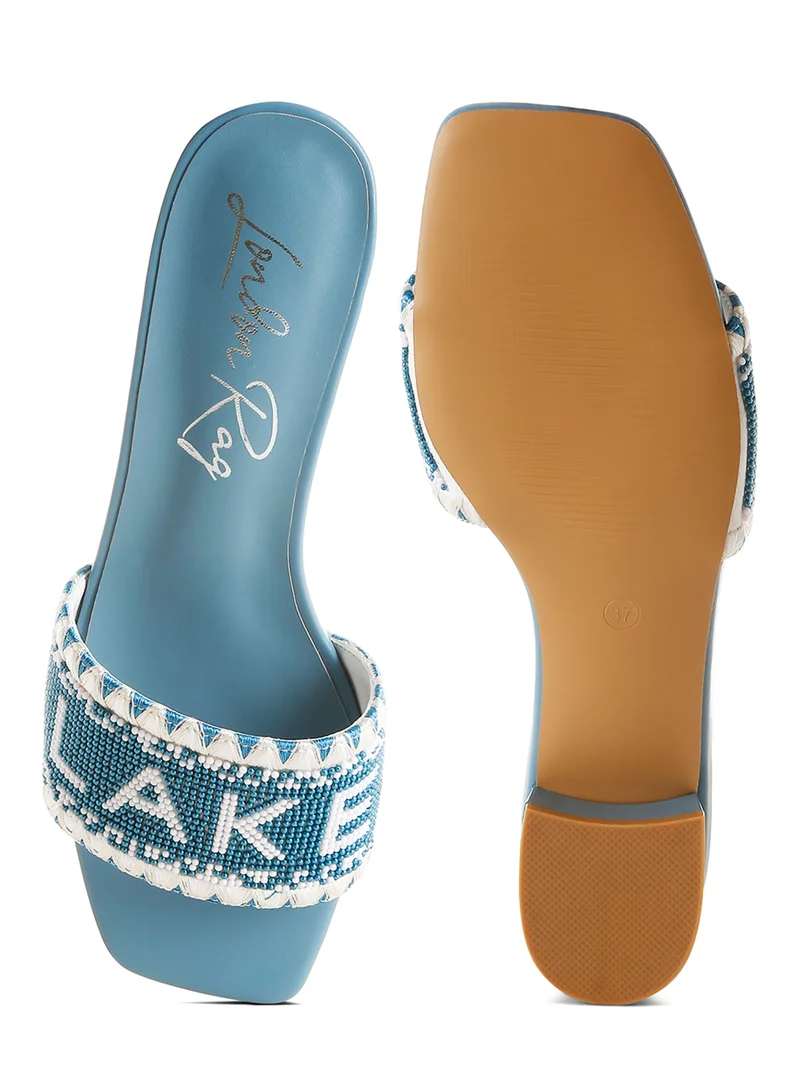 London Rag Lake Como Beaded Slip-On Heels in Blue