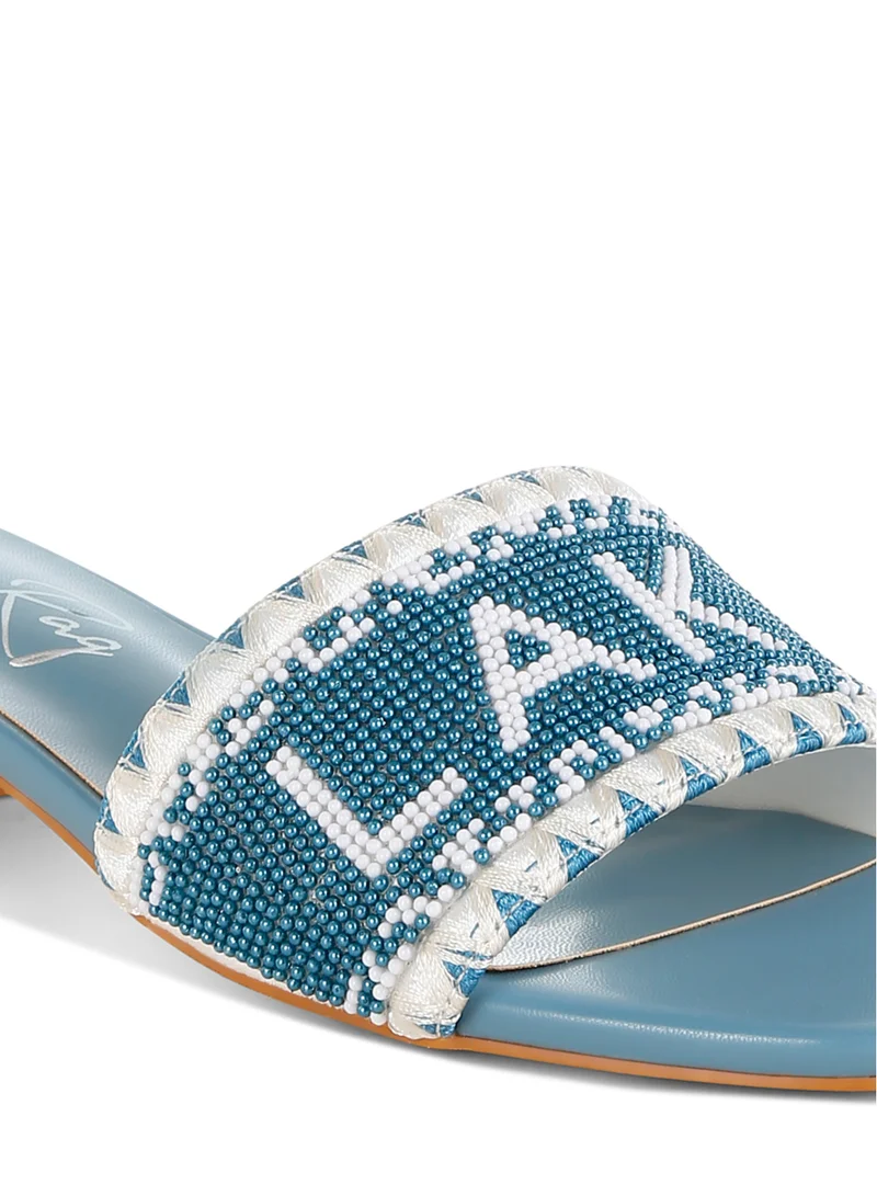 London Rag Lake Como Beaded Slip-On Heels in Blue