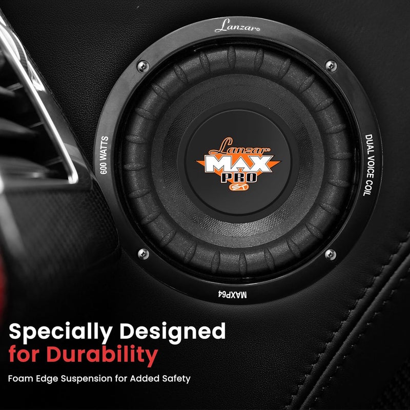 Pyle Lanzar 6.5” Car Subwoofer Speaker - Black Non-Pressed Paper Cone, Aluminum Voice Coil, 4 Ohm Impedance, 600 Watt Power and Foam Edge Suspension for Vehicle Audio Stereo Sound System - MAXP64 - Image 4