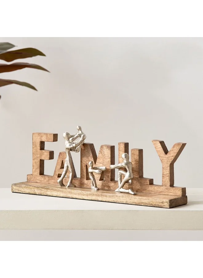 Home Box Odin Aluminium Family Sculpture on Wooden Base 38 x 13 x 7 cm