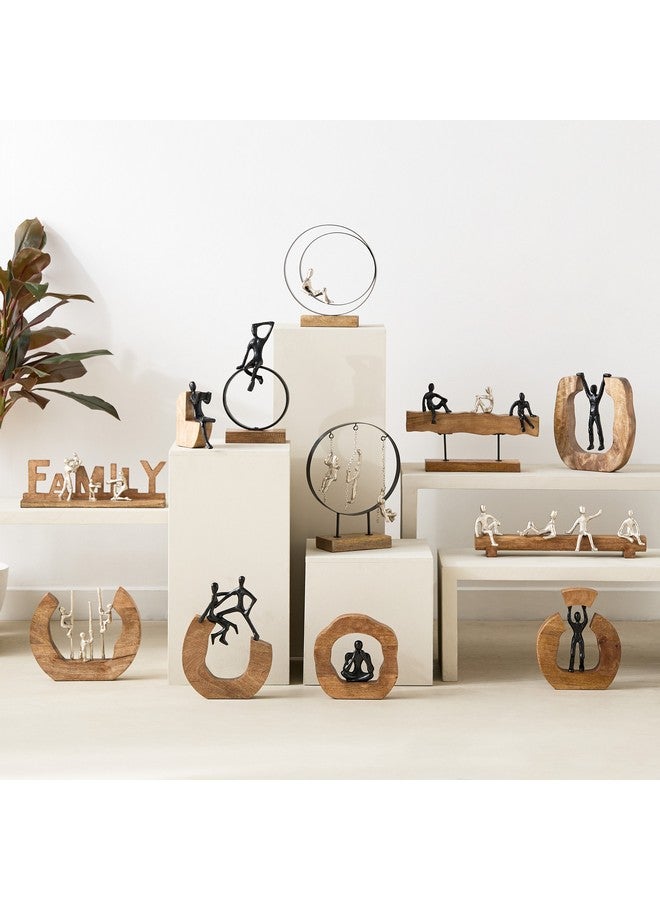 Home Box تمثال عائلة أودين من الألمنيوم على قاعدة خشبية 38 × 13 × 7 سم - Image 4