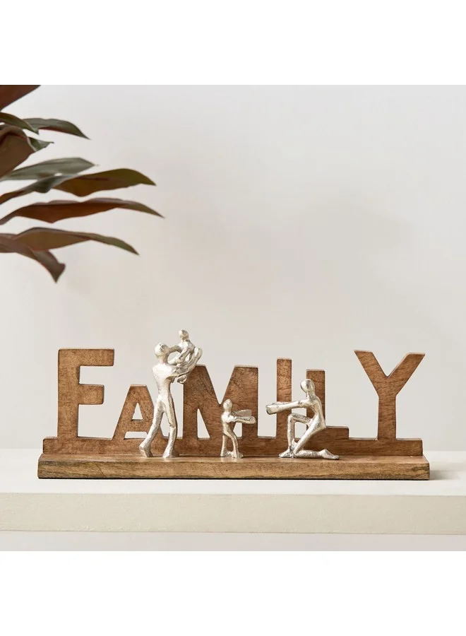 Home Box Odin Aluminium Family Sculpture on Wooden Base 38 x 13 x 7 cm