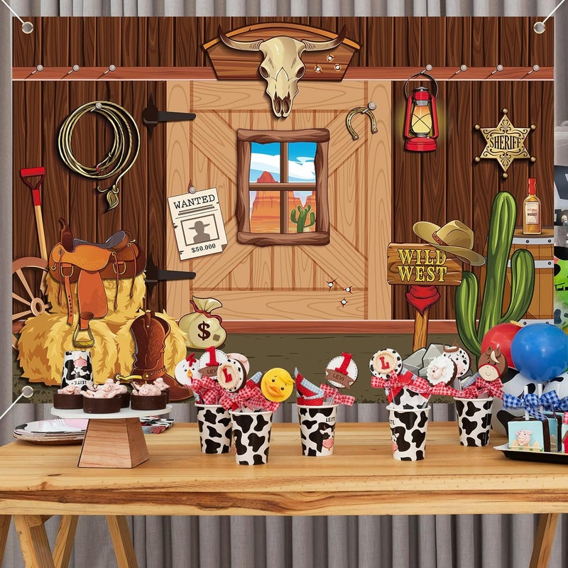 Moukeren خلفية رعاة البقر الغربية 7 × 5 قدم خلفية حفلة غربية زينة حفلة رعاة البقر القديمة خلفية منزل خشبي في الغرب المتوحش لالتقاط الصور لزينة حفلة عيد ميلاد حفلة استحمام الطفل - Image 5