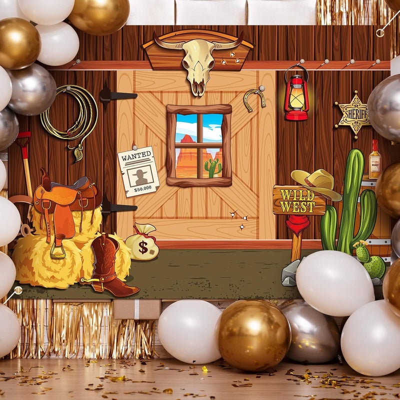 Moukeren خلفية رعاة البقر الغربية 7 × 5 قدم خلفية حفلة غربية زينة حفلة رعاة البقر القديمة خلفية منزل خشبي في الغرب المتوحش لالتقاط الصور لزينة حفلة عيد ميلاد حفلة استحمام الطفل - Image 3
