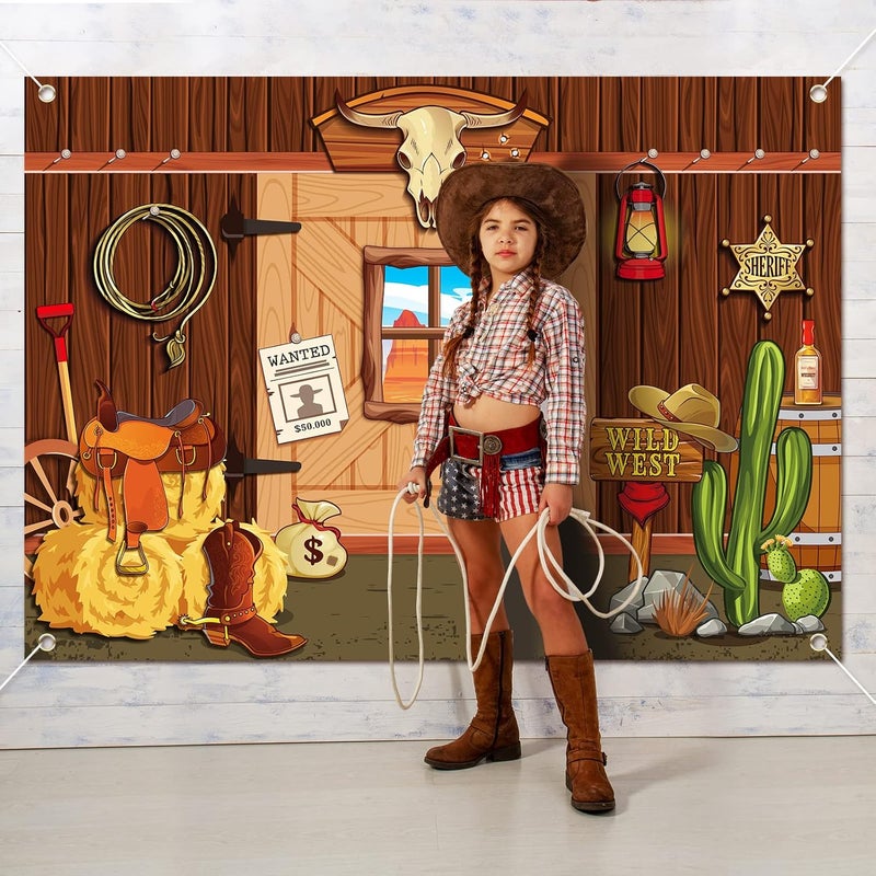 Moukeren خلفية رعاة البقر الغربية 7 × 5 قدم خلفية حفلة غربية زينة حفلة رعاة البقر القديمة خلفية منزل خشبي في الغرب المتوحش لالتقاط الصور لزينة حفلة عيد ميلاد حفلة استحمام الطفل - Image 4