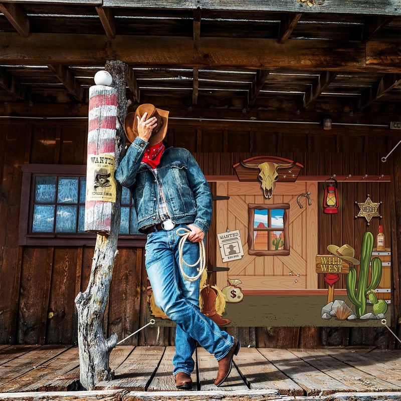 Moukeren خلفية رعاة البقر الغربية 7 × 5 قدم خلفية حفلة غربية زينة حفلة رعاة البقر القديمة خلفية منزل خشبي في الغرب المتوحش لالتقاط الصور لزينة حفلة عيد ميلاد حفلة استحمام الطفل - Image 2