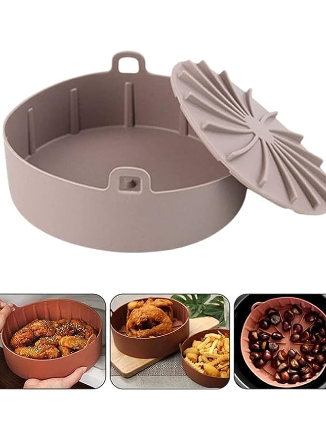 Raxoom وعاء سيليكون لمقلاة الهواء، سلة مقلاة الهواء الآمنة للطعام، بطانة ورقية للفرن، ملحقات مقلاة الهواء القابلة لإعادة الاستخدام (19 سم، بني) (16 سم، بني) - Image 2