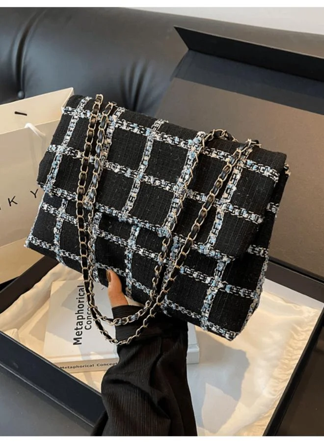 Take Two Black Tweed Shoulder Bag