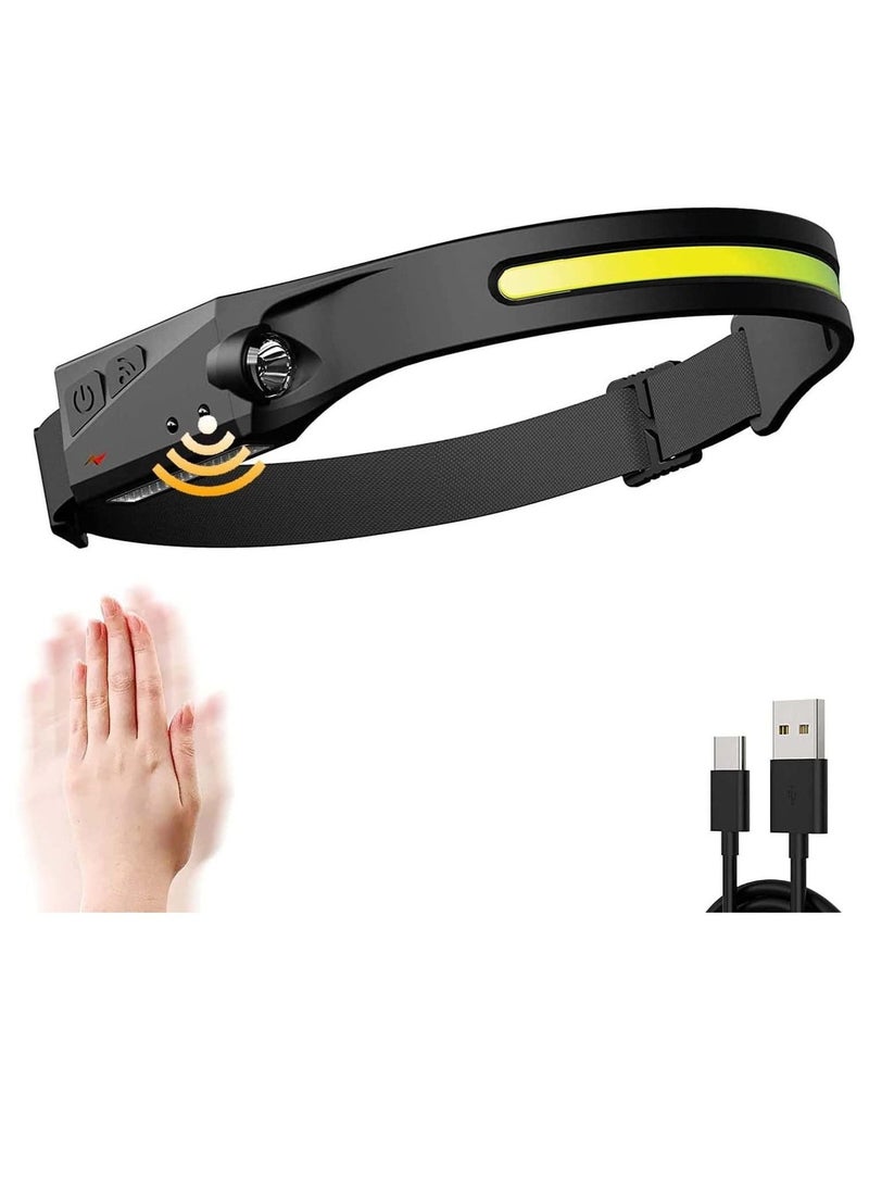 rechargeable LED Headlamp, 230° Illumination Headlight with Motion Sensor, Lightweight, Weatherproof, 2 Light Source Head Lamp Flashlight for Camping, Hiking, Running, Outdoor - Image 1