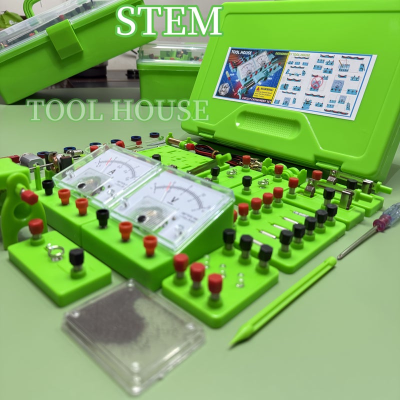 طقم تجارب فيزياء الإلكترومغناطيسية الفاخر STEM إصدار ديلوكس - مجموعة استكشاف علوم كاملة مع معدات كهربائية وأدوات تعليمية - بدلة فاخرة خضراء للناشئة - Image 4