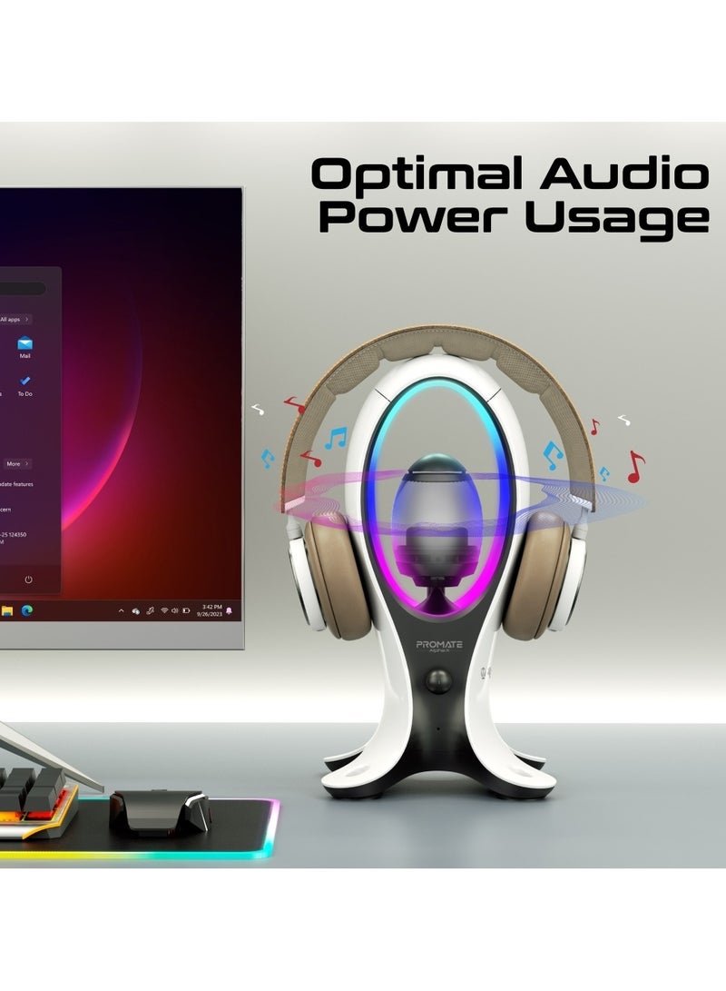 PROMATE 4-In-1 TWS Speaker with Headset Stand and USB Hub, Fast 480Mbps Data Transfer, USB-C and Dual USB-A Ports, Omnidirectional Microphone, 11 Stunning RGB Lighting Modes, Ergonomic Design, Alpha-X White - Image 5