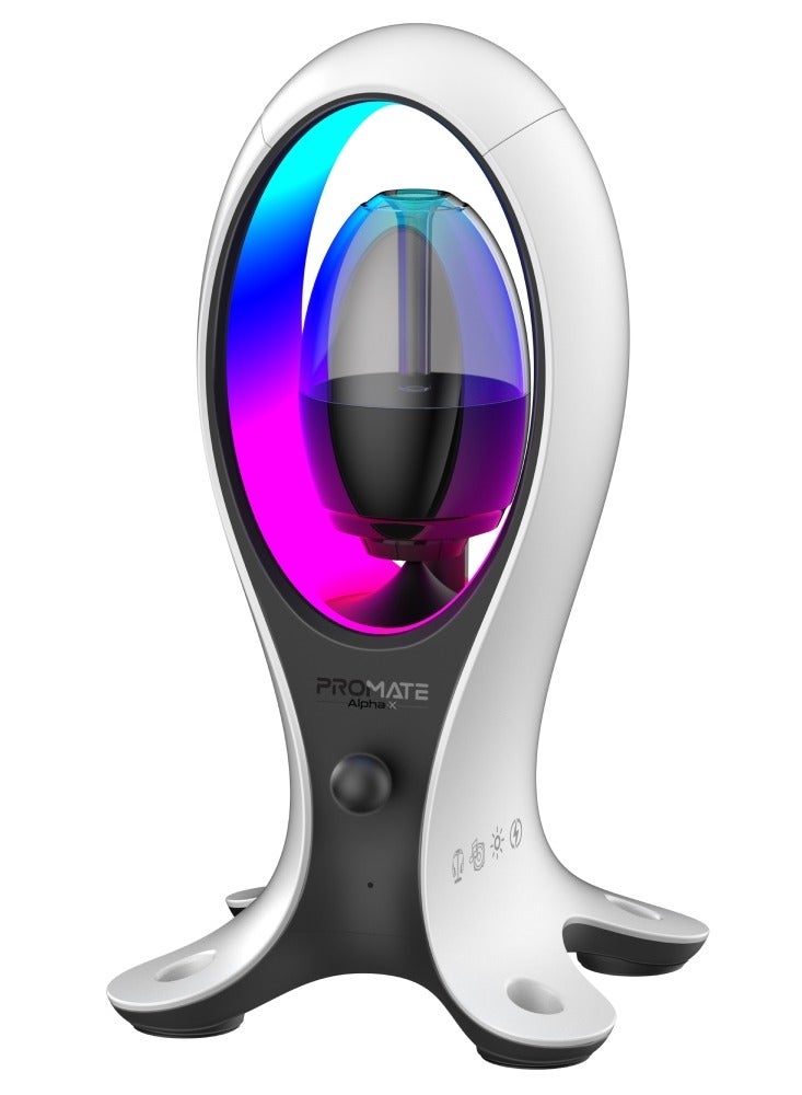 PROMATE 4-In-1 TWS Speaker with Headset Stand and USB Hub, Fast 480Mbps Data Transfer, USB-C and Dual USB-A Ports, Omnidirectional Microphone, 11 Stunning RGB Lighting Modes, Ergonomic Design, Alpha-X White - Image 1