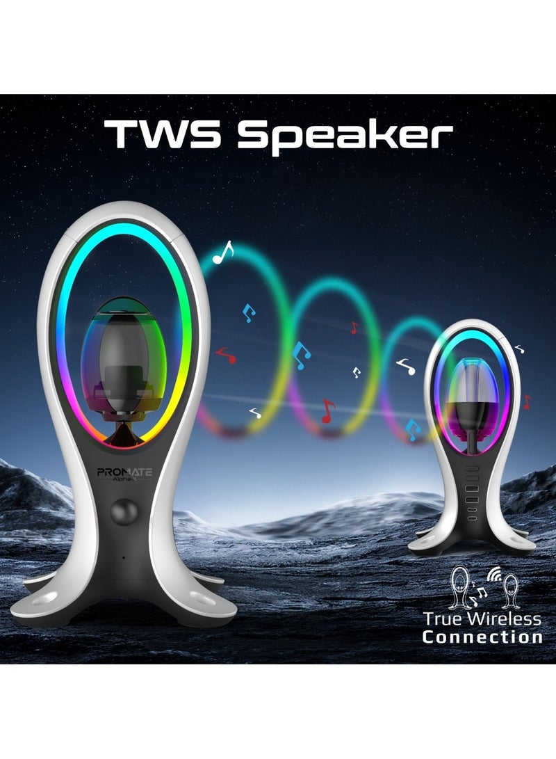PROMATE 4-In-1 TWS Speaker with Headset Stand and USB Hub, Fast 480Mbps Data Transfer, USB-C and Dual USB-A Ports, Omnidirectional Microphone, 11 Stunning RGB Lighting Modes, Ergonomic Design, Alpha-X White - Image 3
