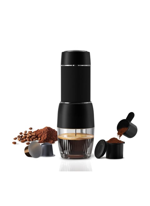 Portable Espresso Machine Travel Coffee Maker, 2 in 1 Small Mini Presso Compatible with Nespresso Original Capsules, 18 Bar Pressure, Manual Aeropress Coffee Machine