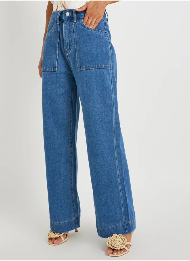Styli Mid Rise Wide Leg Jeans