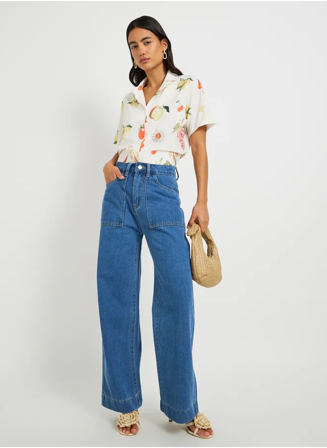 Styli Mid Rise Wide Leg Jeans