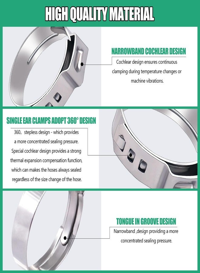 Twidec/48PCS 3/8",1/2",3/4",5/8",1" PEX Cinch Clamps Kit 5 size,Stainless Steel Pex Crimp Rings,Single Ear Hose Clamps For Pex Pipe Fitting Connections N-058-48PCS - Image 4