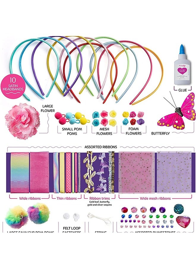Beyond 10 Pcs DIY Headband Making Craft Kits, DIY Hair Accessories Set Toy, Include Ribbon Bows Rhinestones (Colorful) - Image 4