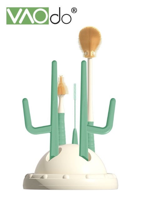 5PCS Baby Bottle Drying Rack and Brush Rotating Silicone Bottle Brush with Long Handle Bottle Drying Rack with Bottle Cleaner Brush & Nipple & Straw Cleane Green