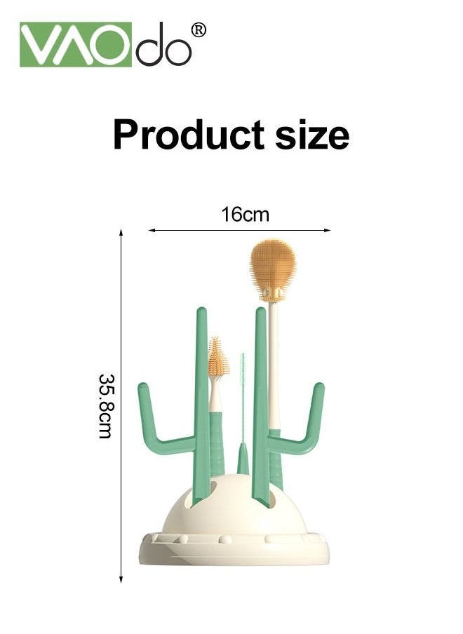 5PCS Baby Bottle Drying Rack and Brush Rotating Silicone Bottle Brush with Long Handle Bottle Drying Rack with Bottle Cleaner Brush & Nipple & Straw Cleane Green