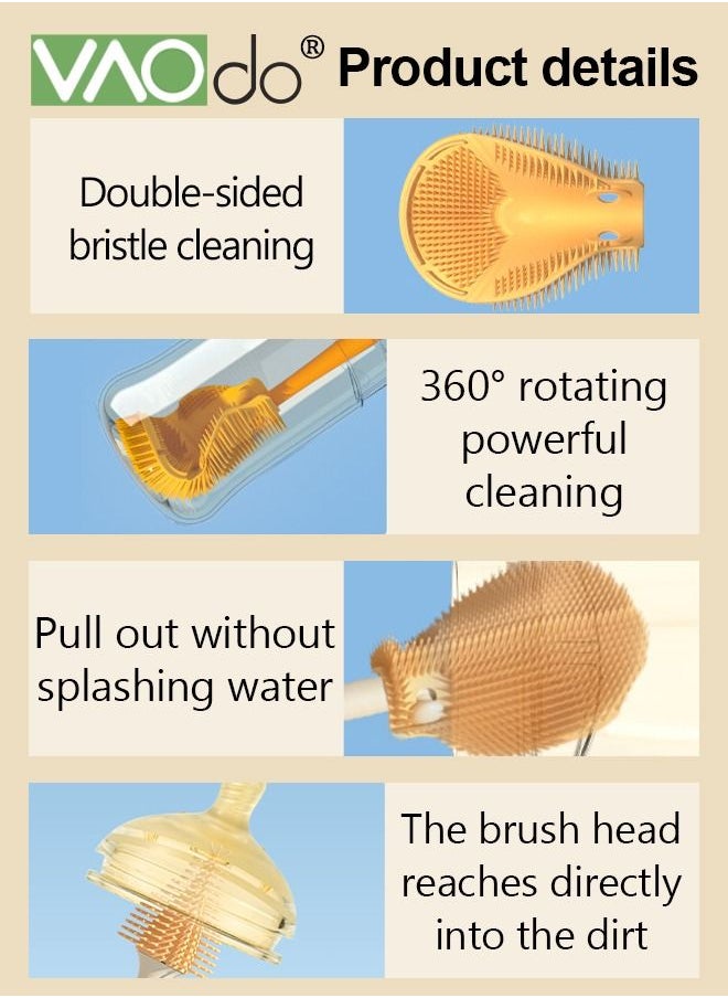 5PCS Baby Bottle Drying Rack and Brush Rotating Silicone Bottle Brush with Long Handle Bottle Drying Rack with Bottle Cleaner Brush & Nipple & Straw Cleane Green