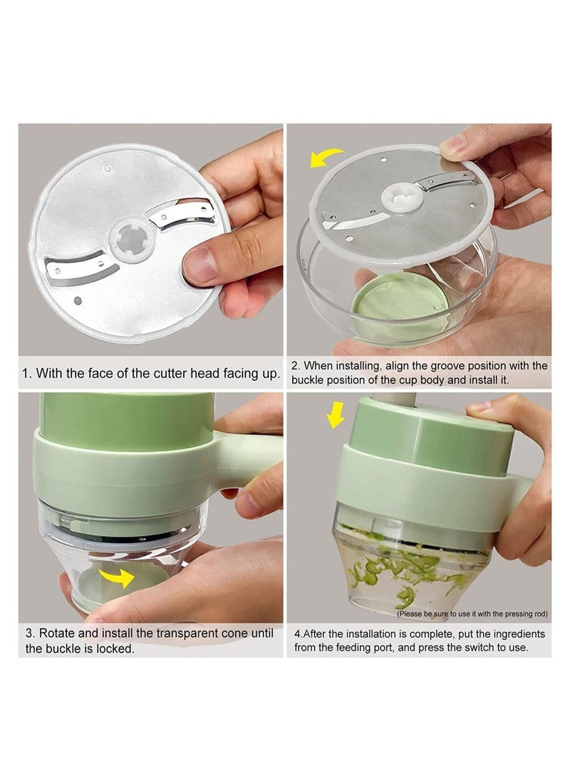 ELTRAZONE 4 in 1 Handheld Electric Vegetable Cutter Set, Portable Mini Wireless Food Processor with Brush, Gatling Vegetable Cutter Electric Garlic Chopper for Garlic Pepper Chili Onion Celery Ginger Meat - Image 3