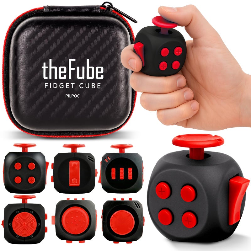 PILPOC theFube Fidget Cube 6Sided Stress Relief Infinity Cube for Adults Kids Boosts Concentration Mindfulness Aid Silent Audible Modes Includes Carry Case for Portability MidnightCrimson - Image 2
