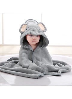 Newborn bath towel coral fleece thickened childrens hooded bathrobe wearable hooded homewear baby quilt Gray Elephant