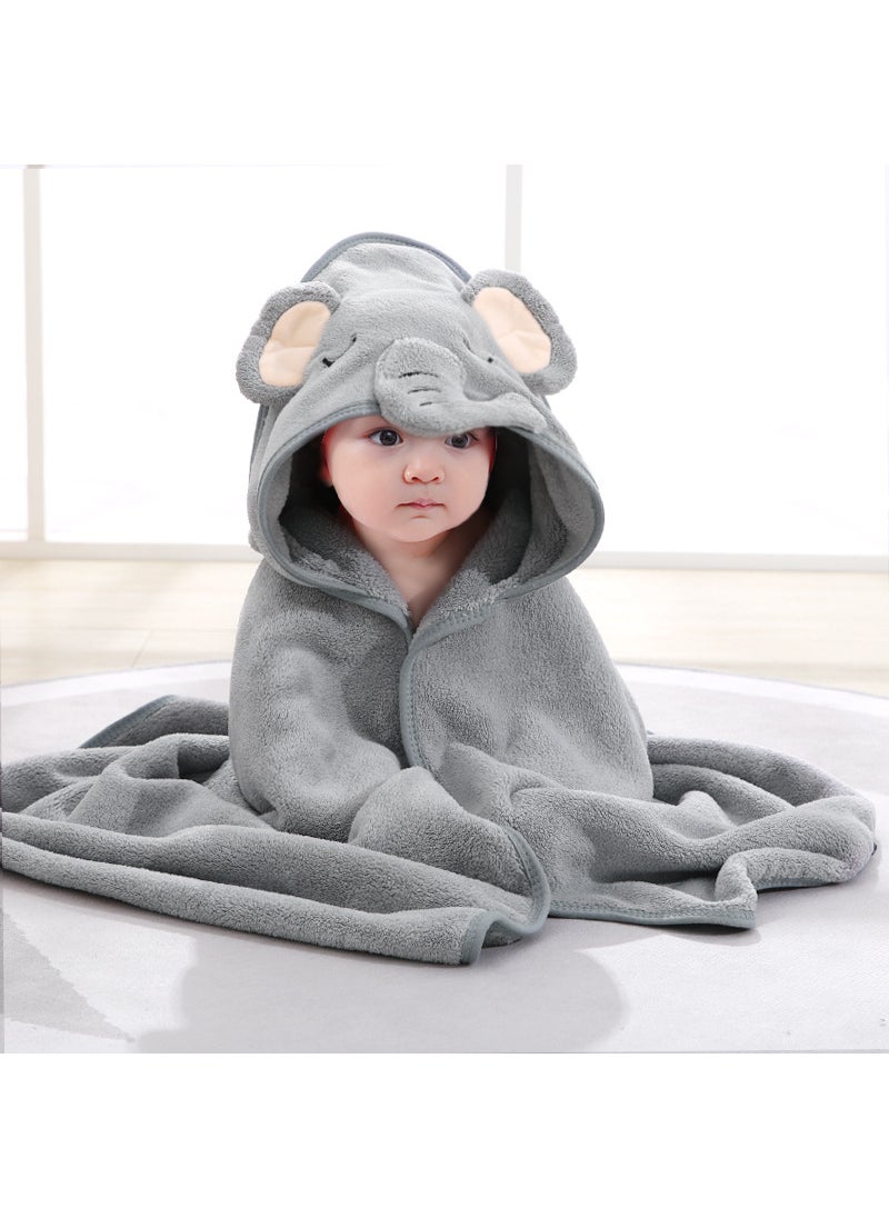Generic - Newborn bath towel coral fleece thickened childrens hooded bathrobe wearable hooded homewear baby quilt Gray Elephant - Image 1