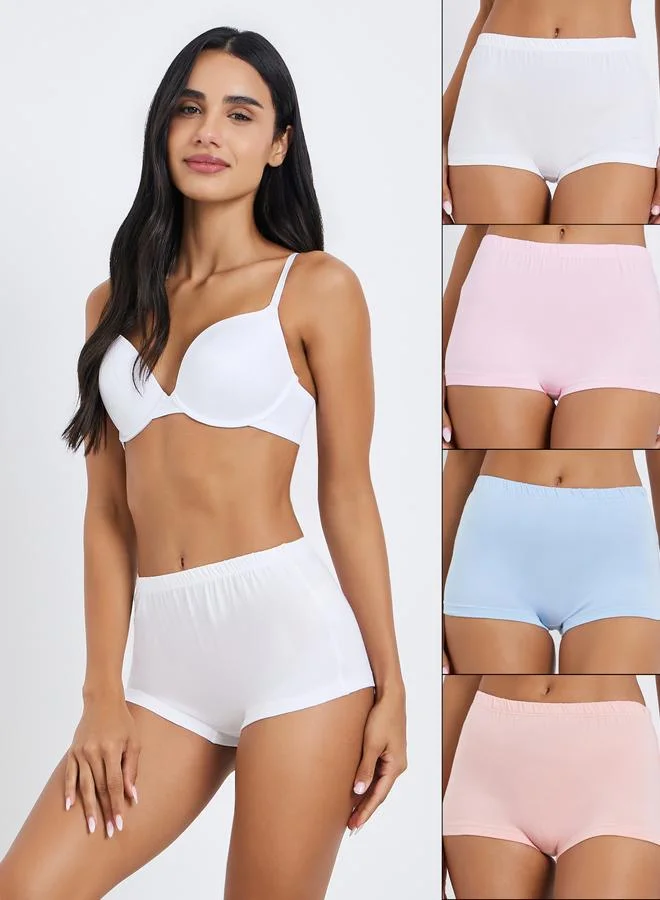 Styli Pack of 4 - Solid Cotton Elastic Waistband Boyshorts